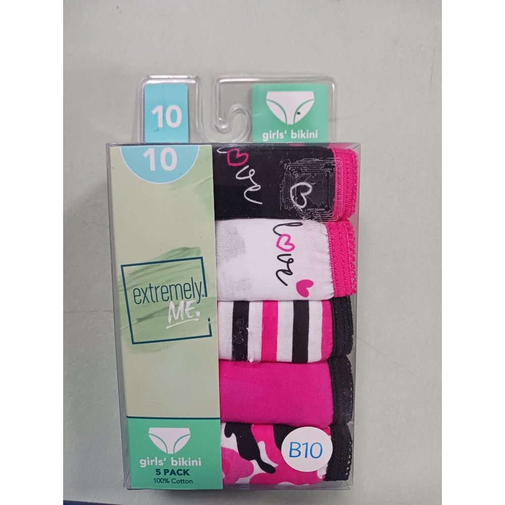 Extremely Me Girls Bikini 5 Pack Panties Size 10 100% Cotton NWT
